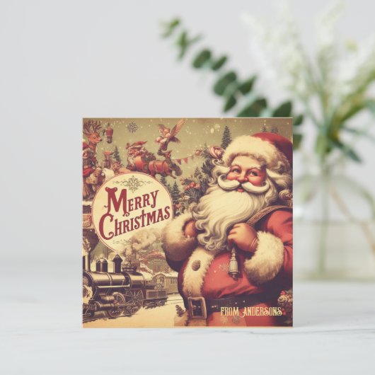 ユニークヴィンテージレトロイラストレーションサンタクロース シーズンカード (スタンド正面)