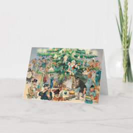 ユニークヴィンテージ人のまわりに木クリスマスカード シーズンカード
