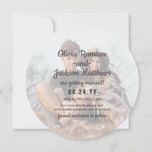 ユニーク丸写真モダンピグラデーションンク結婚ズ セーブザデート (裏面)