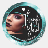 ユニーク写真テンプレートスタイリッシュティール(緑がかった色)フレームハート ラウンドシール (正面)