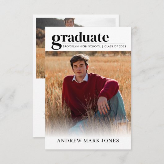 ユニーク卒業モダン卒業生2写真卒業 案内状 (正面/裏面)