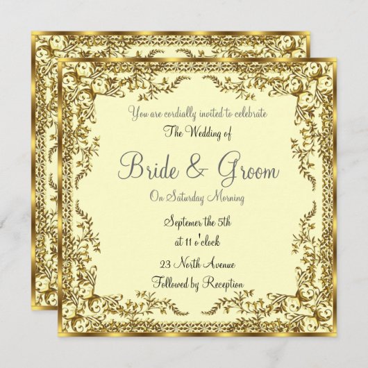 ユニーク及びエレガント金ゴールド結婚式招待状 招待状 (正面/裏面)