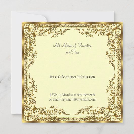 ユニーク及びエレガント金ゴールド結婚式招待状 招待状 (裏面)