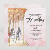 ユニーク回転木馬テーマ結婚式招待状 (正面/裏面)