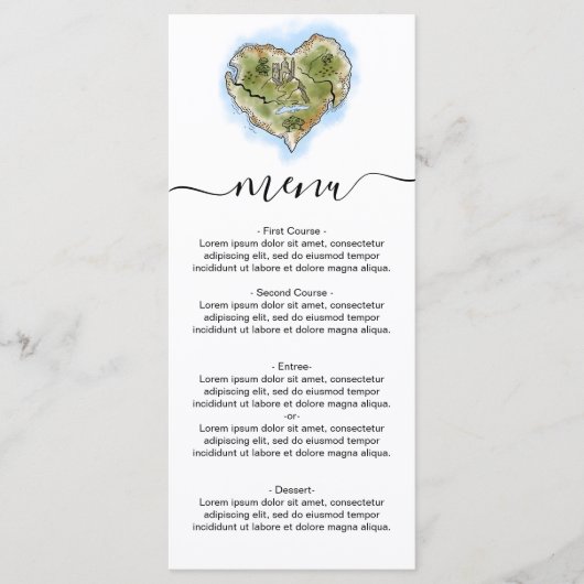 ユニーク図解入りの、写真付きの地ウェディングマップ旅行 メニュー (正面)