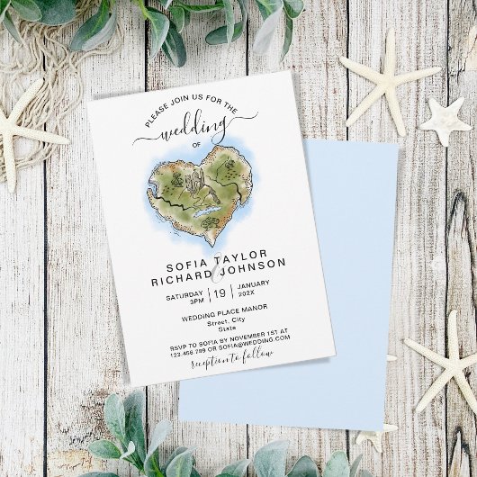 ユニーク図解入りの、写真付きの地ウェディングマップ旅行 招待状