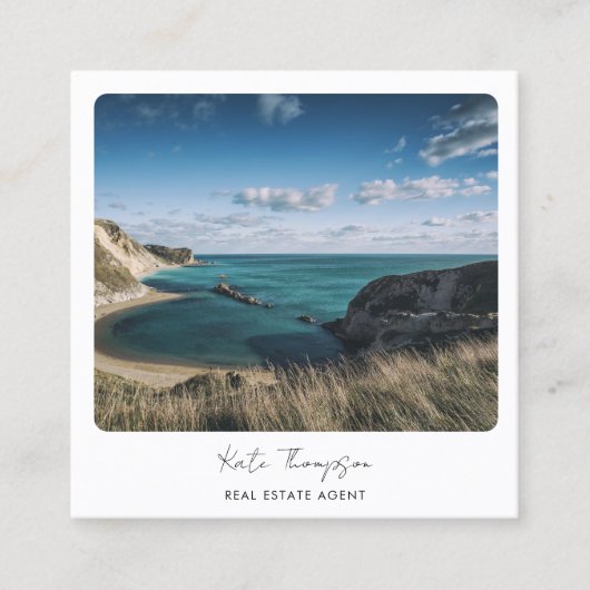 ユニーク実在Estate Agentビーチ海フォトスクリプト スクエア名刺 (正面)