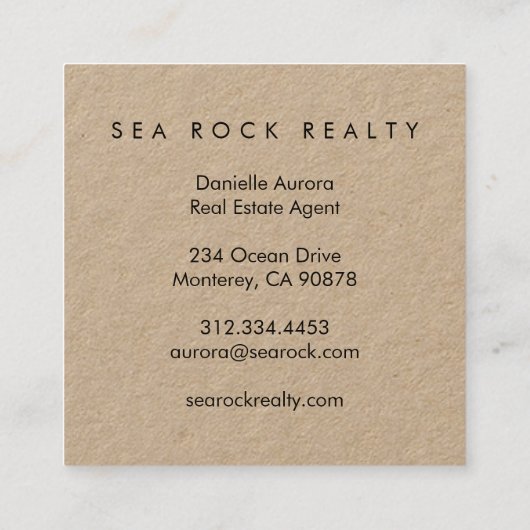 ユニーク実在Estate Agentロックビーチ写真KRAFT スクエア名刺 (裏面)
