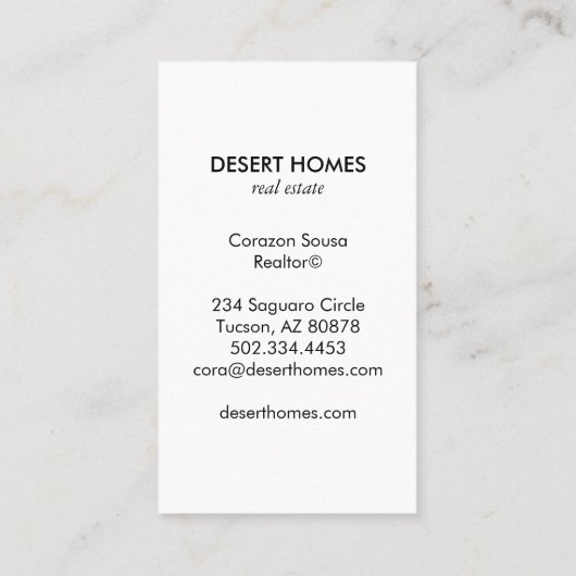 ユニーク実在Estate Agent Cactus開花砂漠の写真 名刺 (裏面)