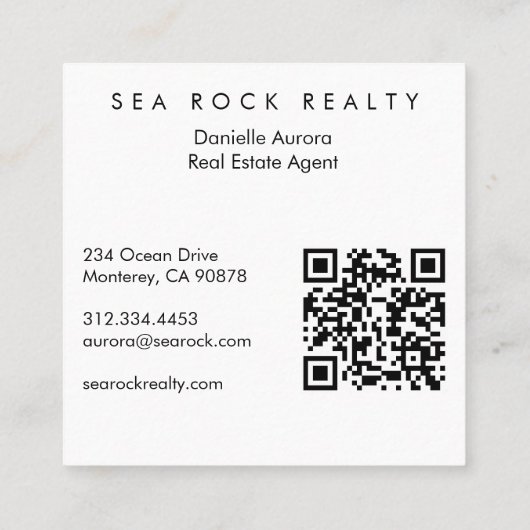 ユニーク実在Estate Agent Rocksビーチ写真QRコード スクエア名刺 (裏面)