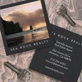 ユニーク実在Estate Agent Rocks海ビーチ写真 スクエア名刺