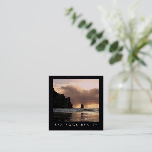 ユニーク実在Estate Agent Rocks海ビーチ写真 スクエア名刺 (スタンド正面)