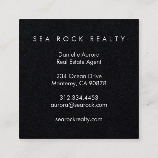 ユニーク実在Estate Agent Rocks海ビーチ写真 スクエア名刺 (裏面)