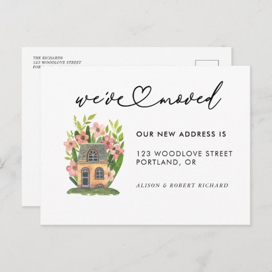 ユニーク引っ越しましたの新しいアドレスの移動のお知らせ ポストカード (正面/裏面)