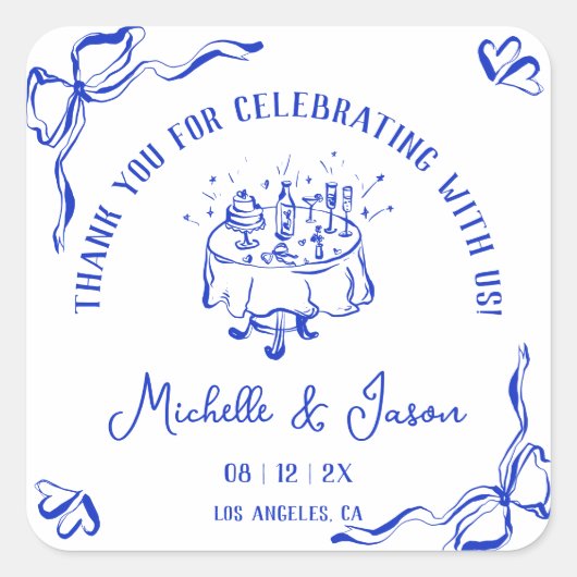 ユニーク手お洒落引き弓フランスのありがとう スクエアシール (正面)