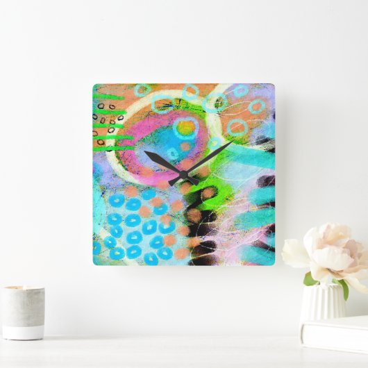 ユニーク抽象芸術アートウォールクロック スクエア壁時計 (ホーム)