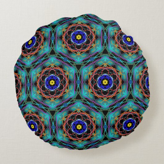ユニーク抽象芸術カラフル対称デザイン ラウンドクッション (裏面)