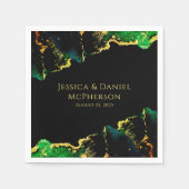ユニーク抽象芸術グリーンブラック金ゴールド結婚ズ スタンダードカクテルナプキン (正面)