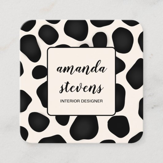 ユニーク抽象芸術パターンタイポグラフィブラックアーティスト スクエア名刺 (正面)