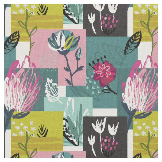 ユニーク抽象芸術ヴィンテージフローラ ファブリック (クローズアップ)