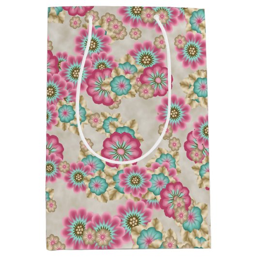 ユニーク抽象芸術日本の花アートパターン ミディアムペーパーバッグ (正面)