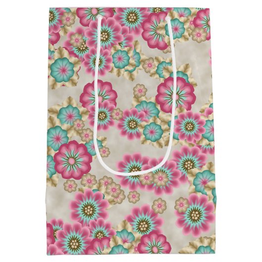 ユニーク抽象芸術日本の花アートパターン ミディアムペーパーバッグ (裏面)