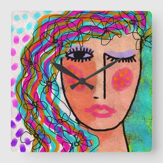 ユニーク抽象芸術時計 スクエア壁時計 (正面)