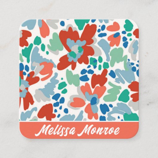ユニーク抽象芸術水彩花タイポグラフィ スクエア名刺 (正面)