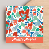 ユニーク抽象芸術水彩花タイポグラフィ スクエア名刺