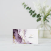 ユニーク抽象芸術紫と金ゴールド水彩大理石 名刺 (スタンド正面)