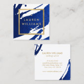 ユニーク抽象芸術藍青の筆跡 スクエア名刺 (正面/裏面)