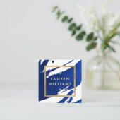 ユニーク抽象芸術藍青の筆跡 スクエア名刺 (スタンド正面)