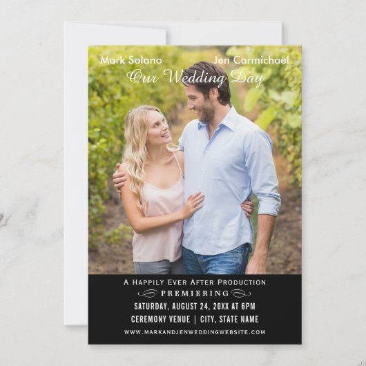 ユニーク映画結婚ポスター白黒フォト 招待状 (正面)