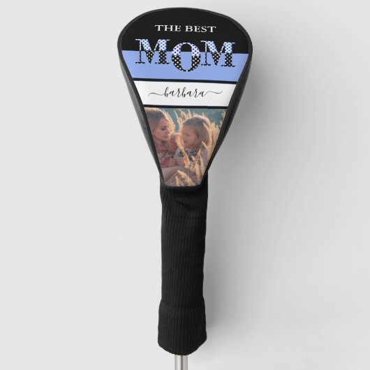 ユニーク最高のMomフォトブルー黒文字名 ゴルフヘッドカバー (正面)