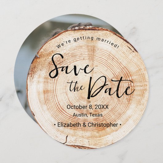 ユニーク木の素朴結婚のカスタム写真 招待状 (正面/裏面)