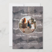 ユニーク木素朴のクリスマスファミリーフォトホリデー シーズンカード (正面)