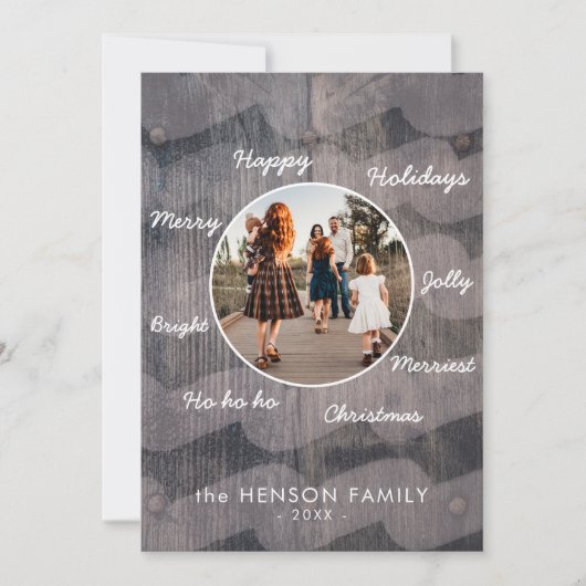 ユニーク木素朴のクリスマスファミリーフォトホリデー シーズンカード (正面)
