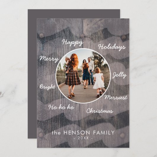 ユニーク木素朴のクリスマスファミリーフォトホリデー シーズンカード (正面/裏面)
