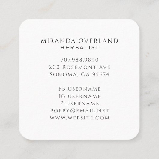 ユニーク本草学者Naturopath植物学離れ品 スクエア名刺 (裏面)