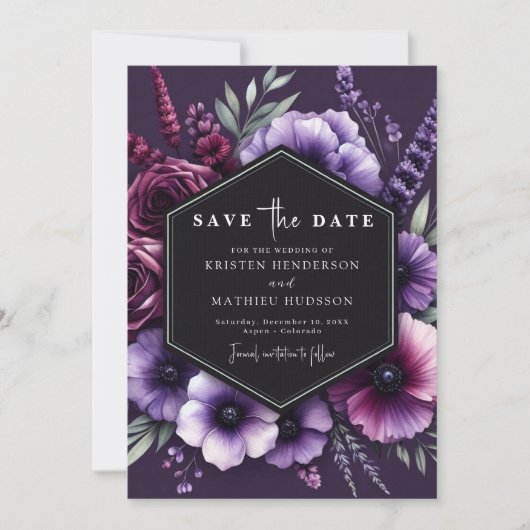 ユニーク植物紫フローラ結婚ズ セーブザデート (正面)