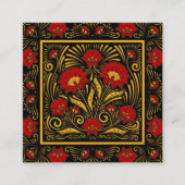 ユニーク植物赤い花と金ゴールドタイポグラフィ スクエア名刺 (正面)