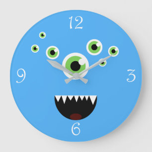 ユニーク熱狂するおもしろい可愛い青い怪物 ラージ壁時計