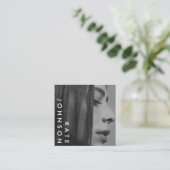 ユニーク白黒プロフェッショナル写真QRコード スクエア名刺 (スタンド正面)