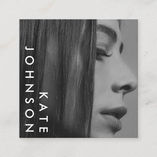 ユニーク白黒プロフェッショナル写真QRコード スクエア名刺 (正面)