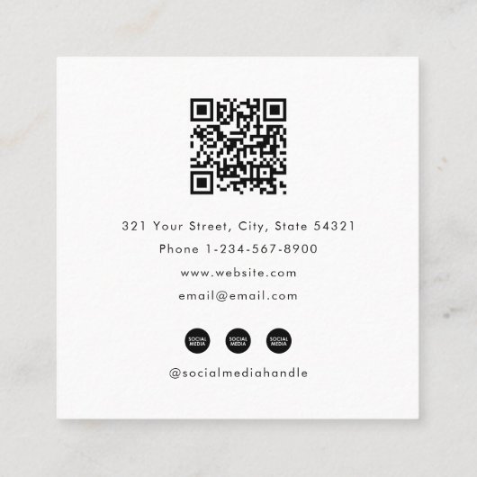 ユニーク白黒プロフェッショナル写真QRコード スクエア名刺 (裏面)