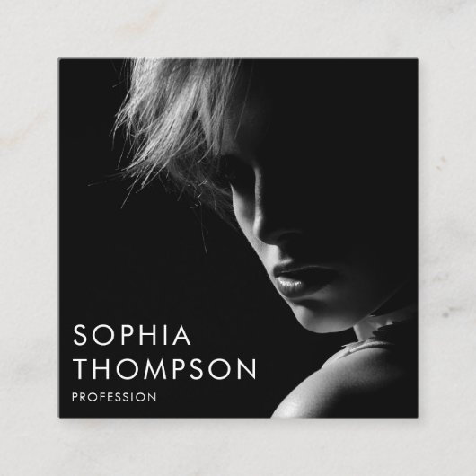 ユニーク白黒プロフェッショナル写真QRコード スクエア名刺 (正面)