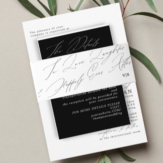 ユニーク白黒ラブ笑いモノグラム結婚ズ 招待状ベリーバンド