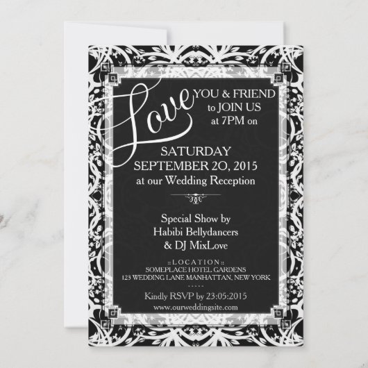 ユニーク白黒レーストバルろうけつ染め結婚ズ 招待状 (裏面)