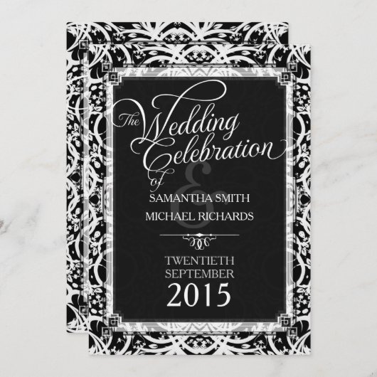 ユニーク白黒レーストバルろうけつ染め結婚ズ 招待状 (正面/裏面)