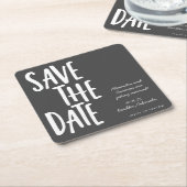 ユニーク白黒結婚式の日付の保存 スクエアペーパーコースター (アングル)
